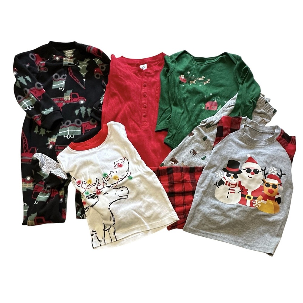 Lot of Toddler Boys 24 Month Pajama Sets Christmas Plaids Union Suit Carters
